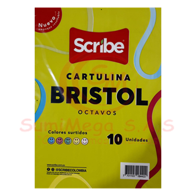 Cartulina Bristol 1/8 Surtidos X 10 SCRIBE(100)